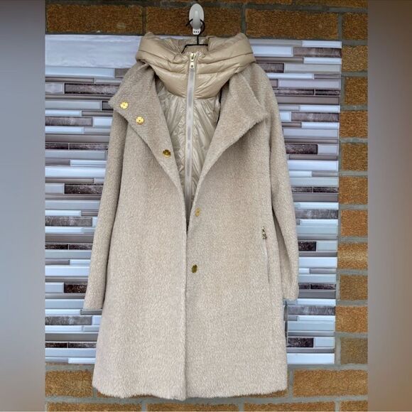 Trina Turk alpaca wool autumn turtleneck coat size 12 in oatmeal - Picture 4 of 17